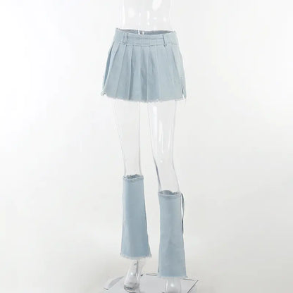 Versatile Denim Pleated Skirt for Casual Fashion
