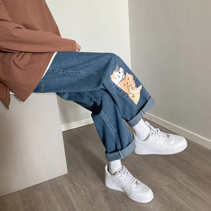 Trendy Men's Loose Fit Printed Straight Jeans