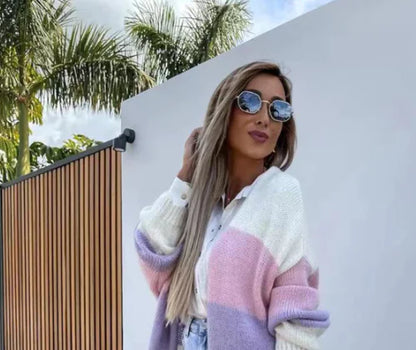 2023 Autumn Winter Women's Striped Knit Cardigan