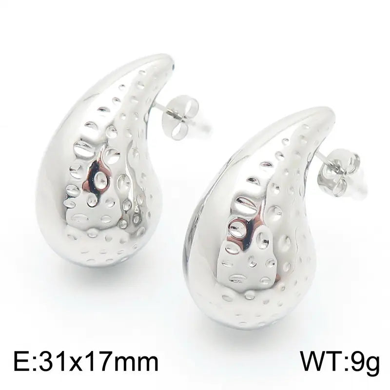 Trendy Hollow Water Drop Earrings in Stainless Steel
