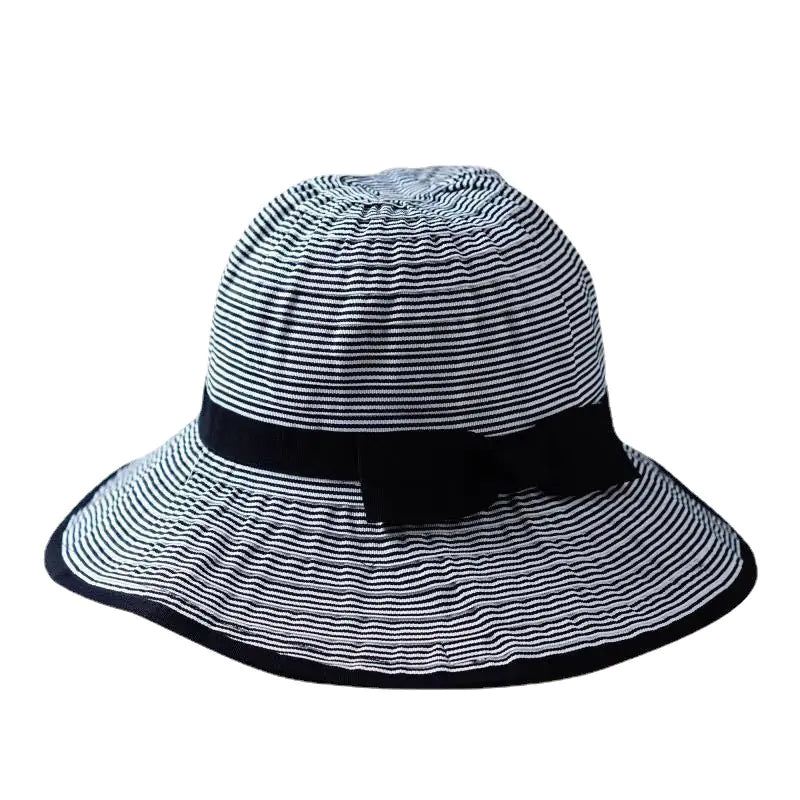 Foldable Striped Bow Wide Brim Sun Hat for Women