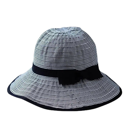 Foldable Striped Bow Wide Brim Sun Hat for Women