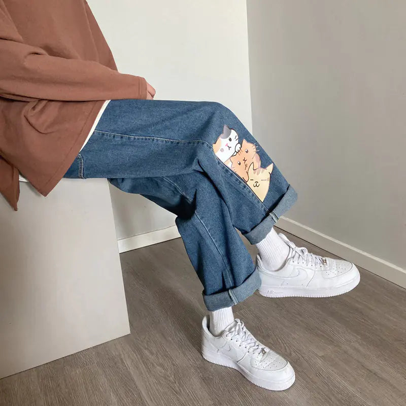 Trendy Men's Loose Fit Printed Straight Jeans