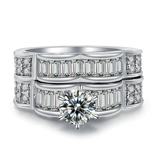 Luxury Double Layer Engagement Ring with Square Zirconia