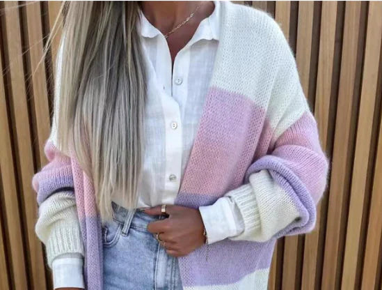 2023 Autumn Winter Women's Striped Knit Cardigan