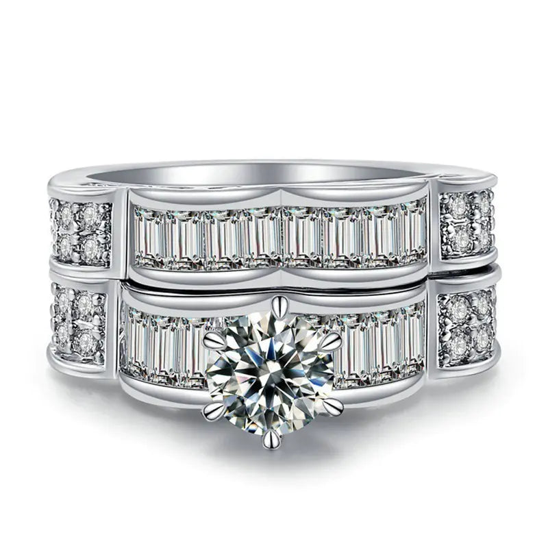 Luxury Double Layer Engagement Ring with Square Zirconia