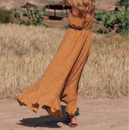 Polka Dot Ruffled Bohemian Vacation Beach Dress