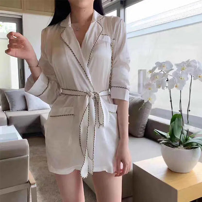 V-Neck Long Sleeve Dress with Belt and Lace Pockets