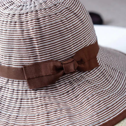 Foldable Striped Bow Wide Brim Sun Hat for Women