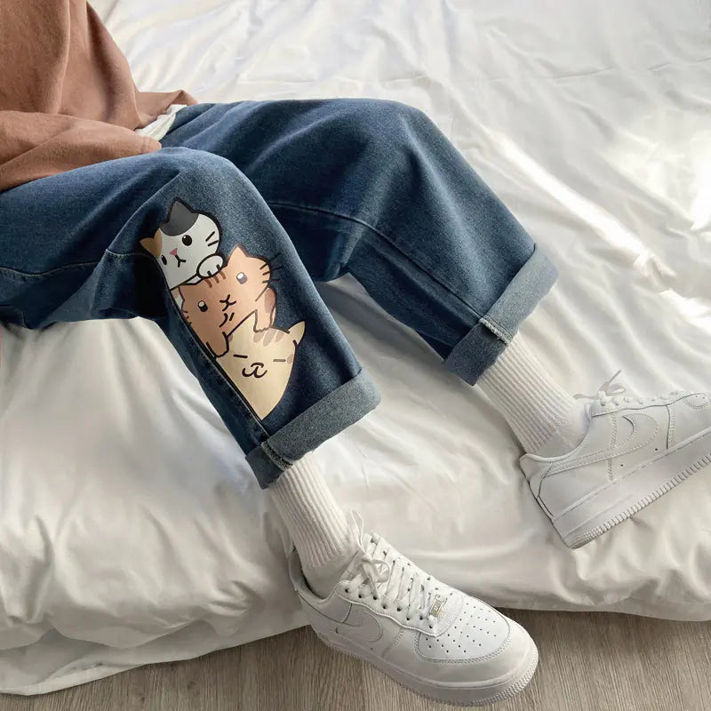Trendy Men's Loose Fit Printed Straight Jeans