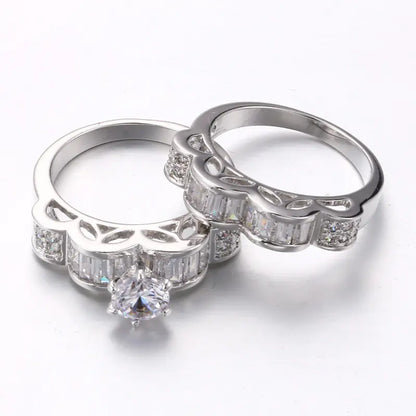Luxury Double Layer Engagement Ring with Square Zirconia