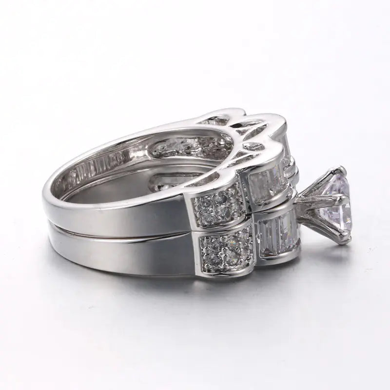 Luxury Double Layer Engagement Ring with Square Zirconia