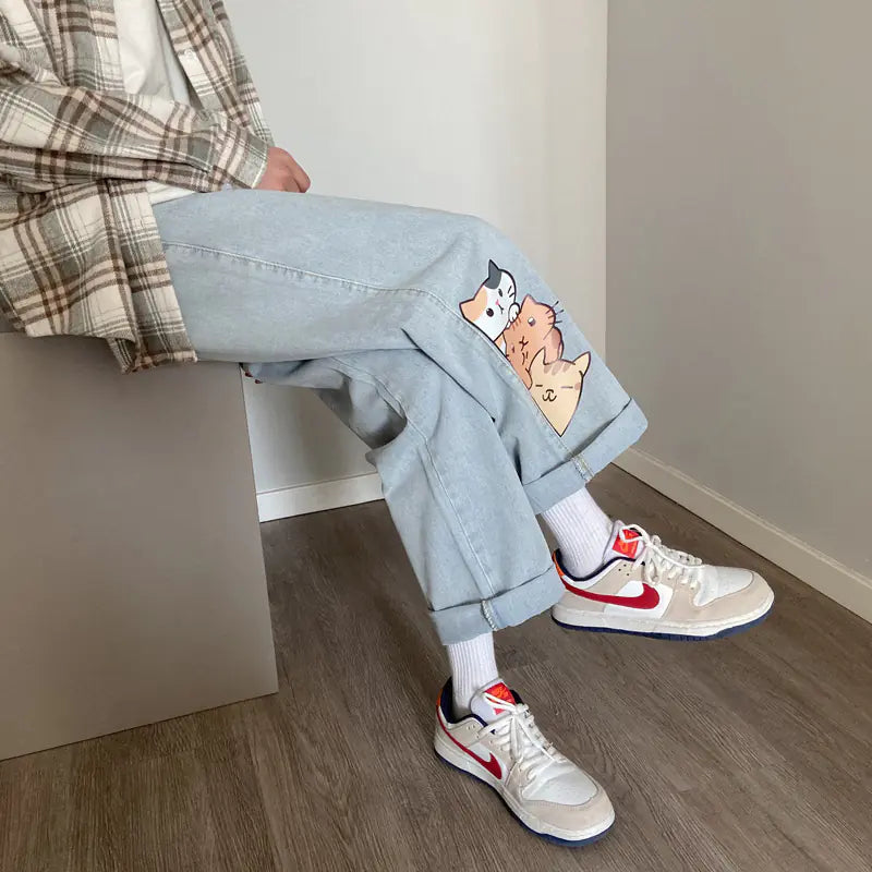 Trendy Men's Loose Fit Printed Straight Jeans