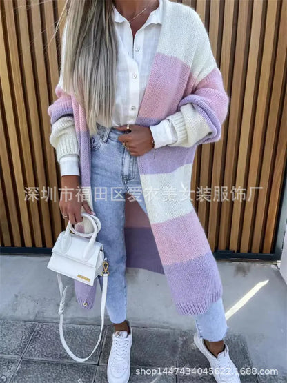 2023 Autumn Winter Women's Striped Knit Cardigan