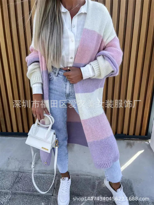 2023 Autumn Winter Women's Striped Knit Cardigan