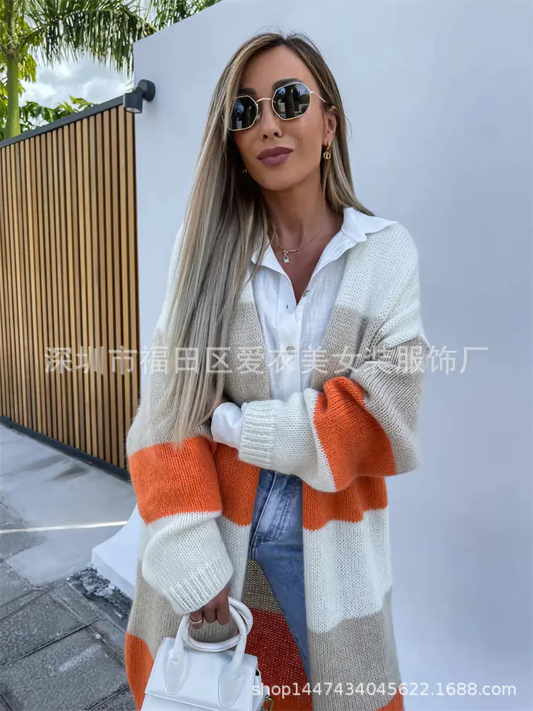 2023 Autumn Winter Women's Striped Knit Cardigan