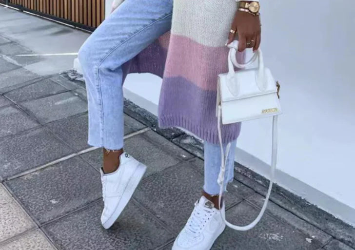 2023 Autumn Winter Women's Striped Knit Cardigan