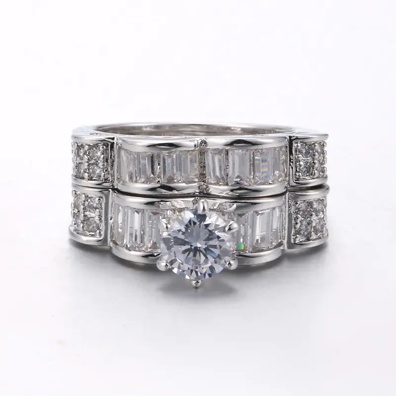 Luxury Double Layer Engagement Ring with Square Zirconia