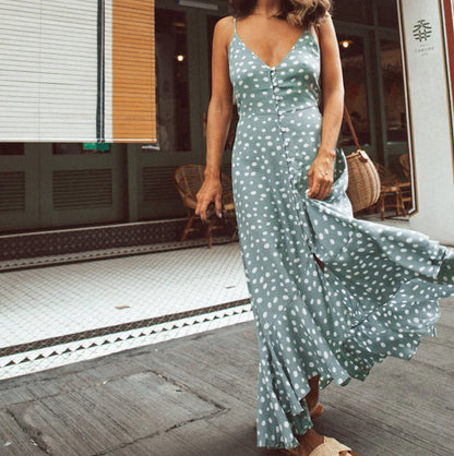 Polka Dot Ruffled Bohemian Vacation Beach Dress